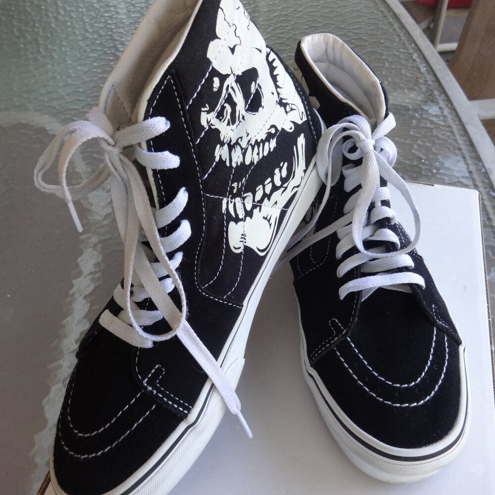 Vans Black and White Skull High-Top Sneakers